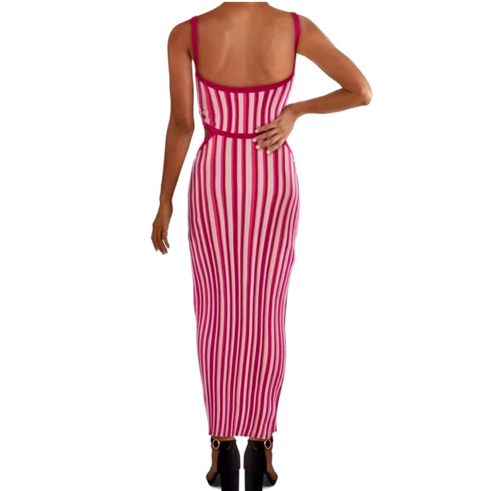 Torn by Ronny Kobo Red, Pink and Cream Artemis Knit Striped Cut-out Midi Dress - Picture 2 of 6